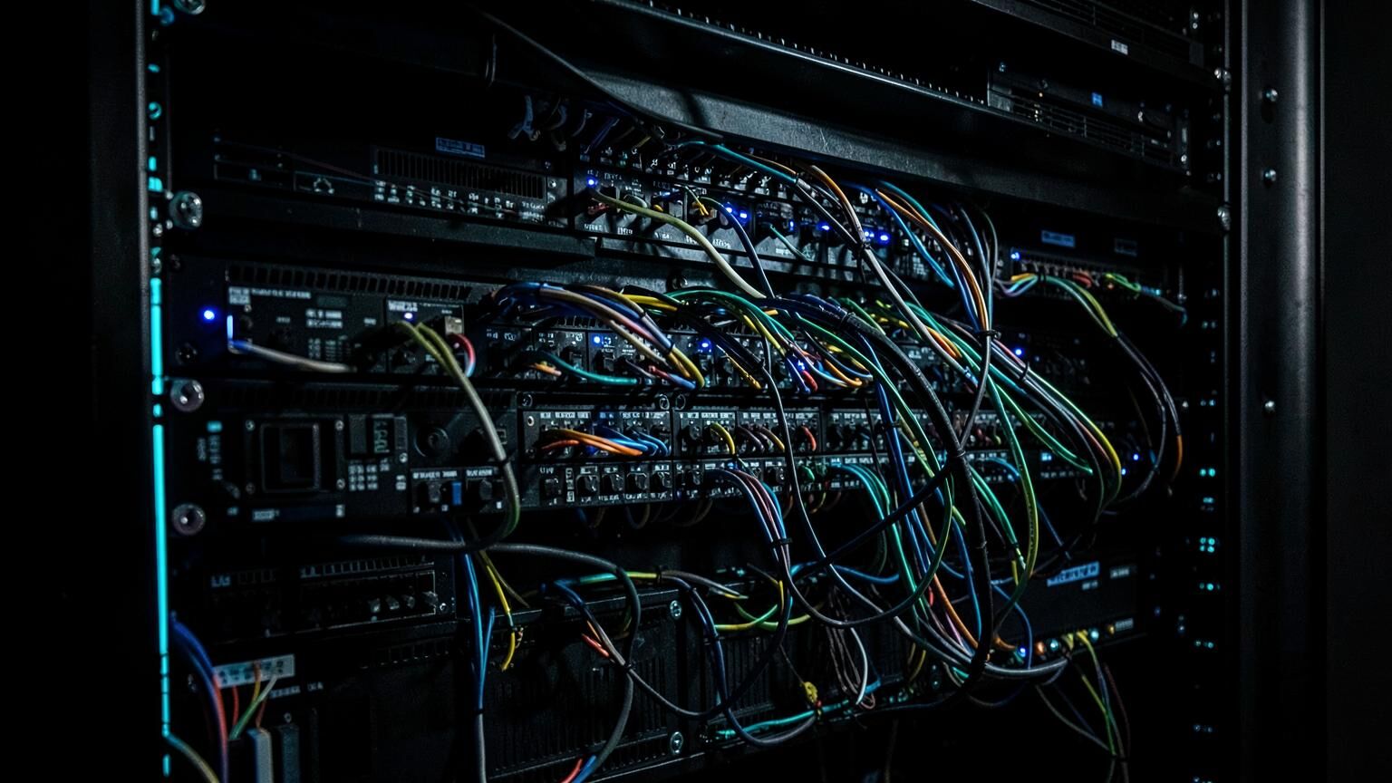 Asterisk open-source telephony server rack with dense structured voice cabling