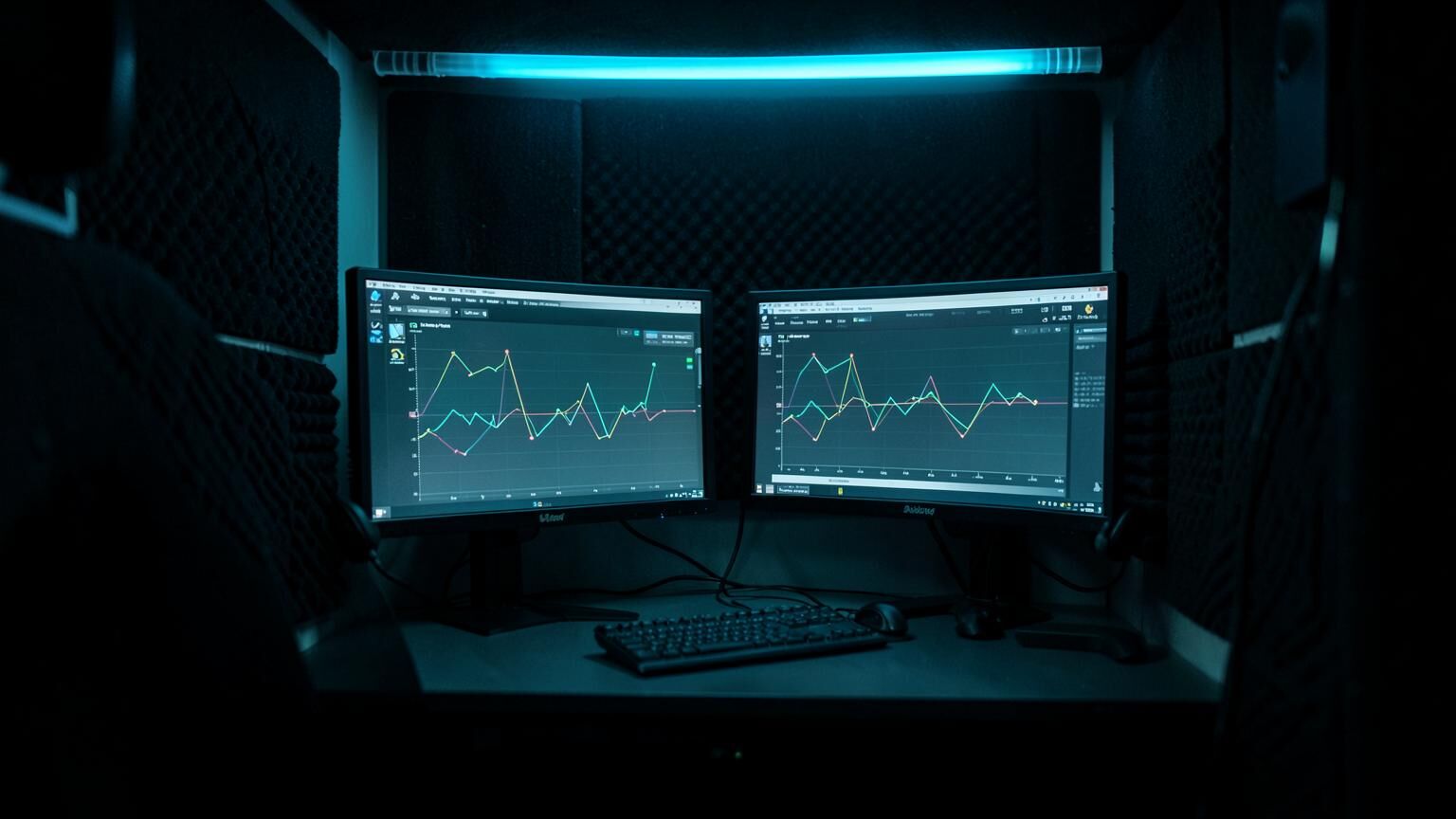 CloudTalk cloud call centre agent pod with queue dashboards on dual monitors