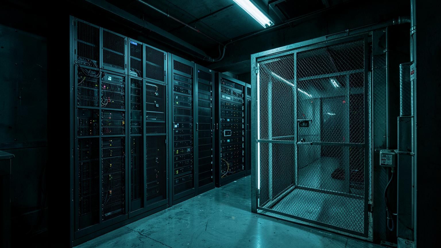 Enterprise data protection room with storage arrays and a locked isolated recovery cage