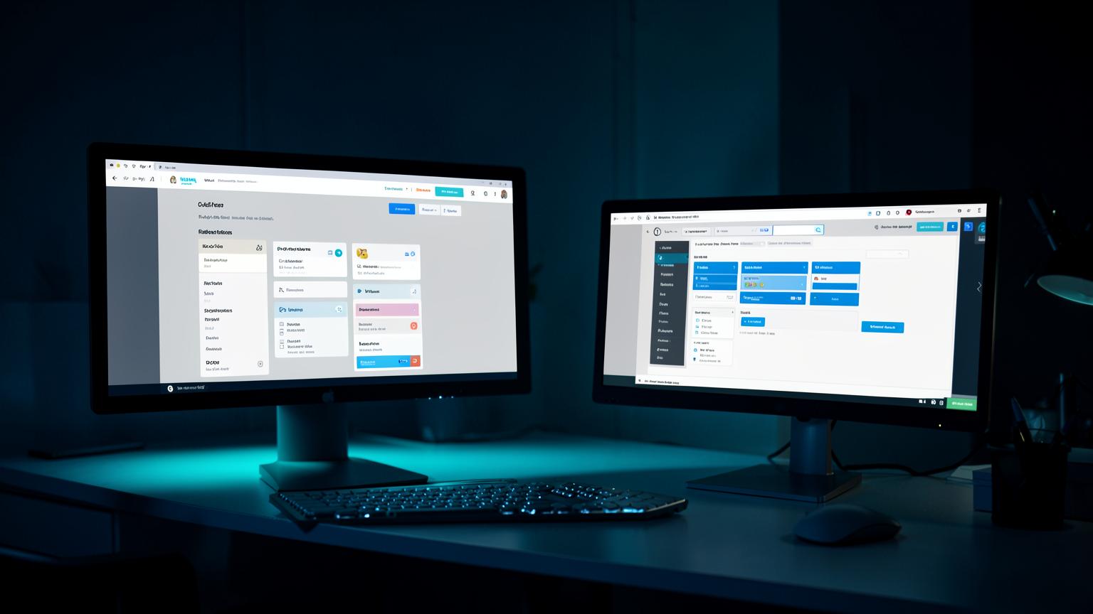 Secure business web application portal with a role-based dashboard on dual monitors