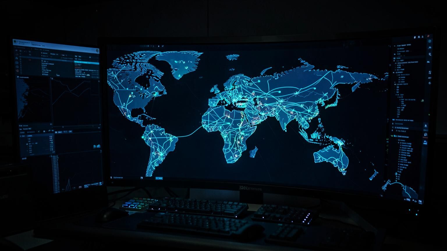 DIDLogic style international voice routing desk with a global call route map