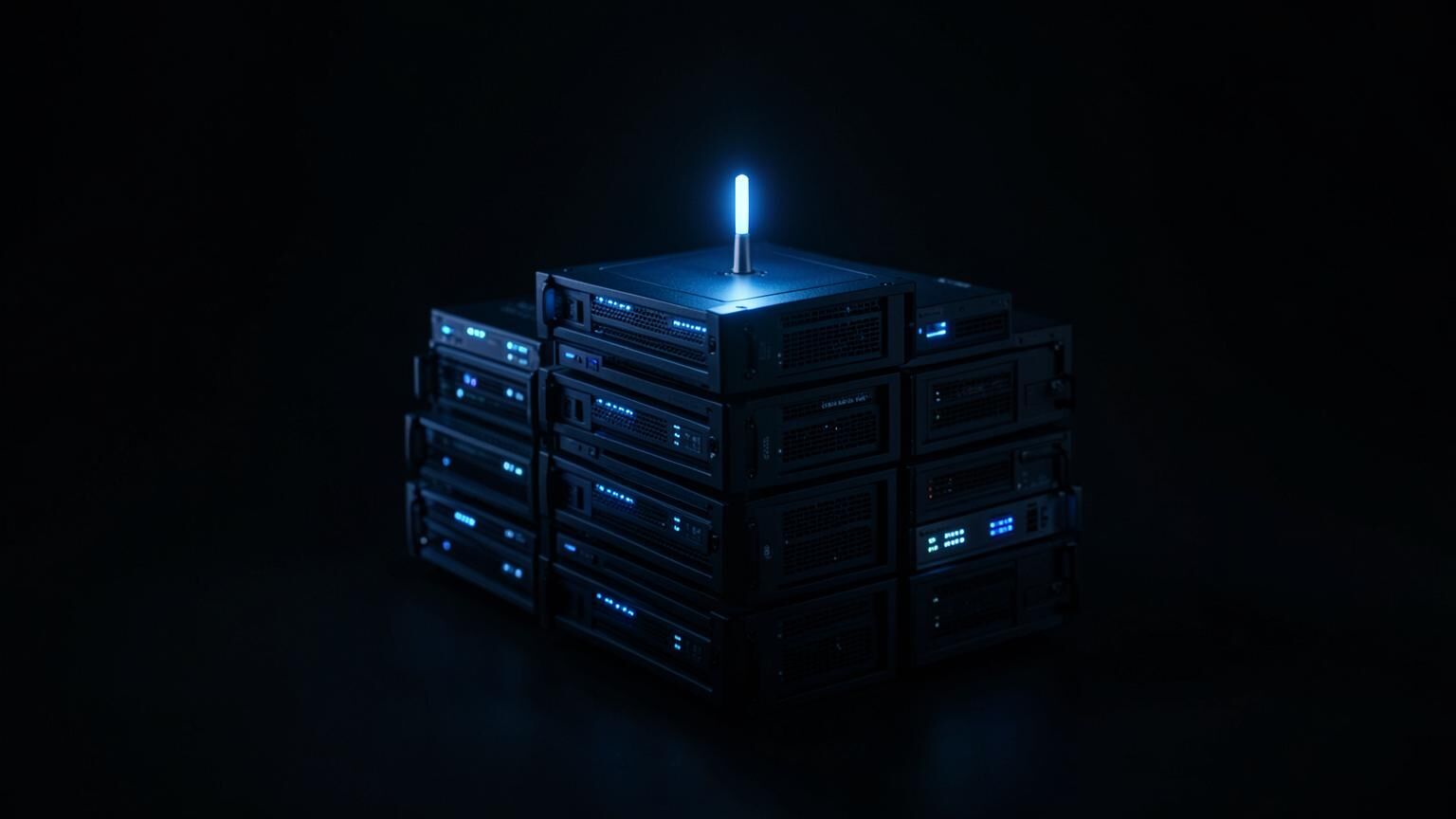 DigitalOcean style compact VPS droplet nodes stacked with a single uplink