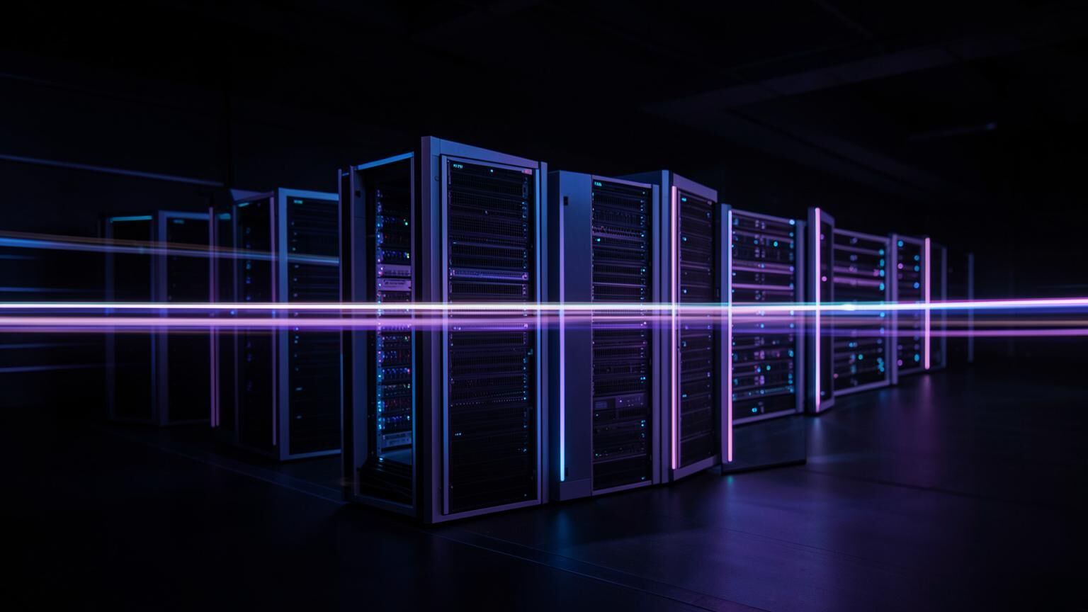 Hostinger style lightweight cloud hosting nodes with a high-speed light trail