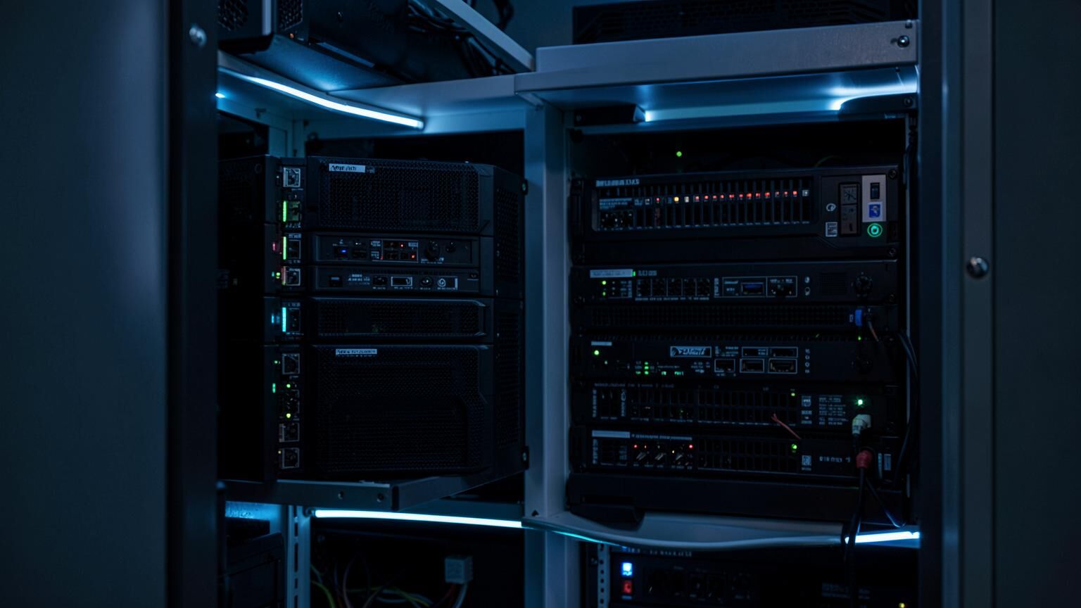 Microsoft Hyper-V host pair installed in a tidy office server cabinet
