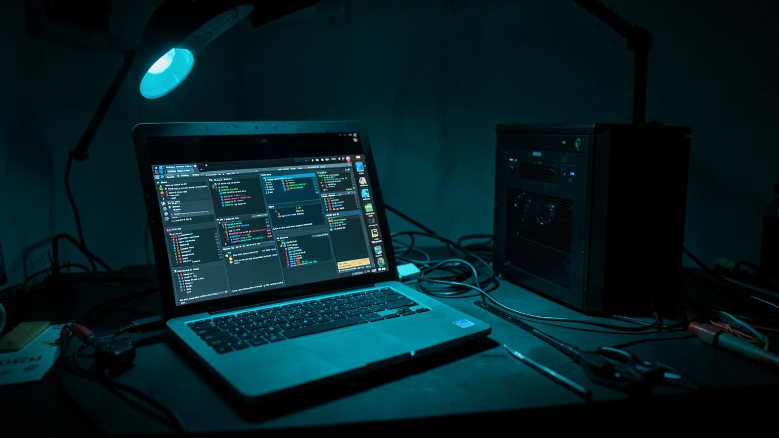 Oracle VM VirtualBox test bench running multiple virtual machines on a laptop