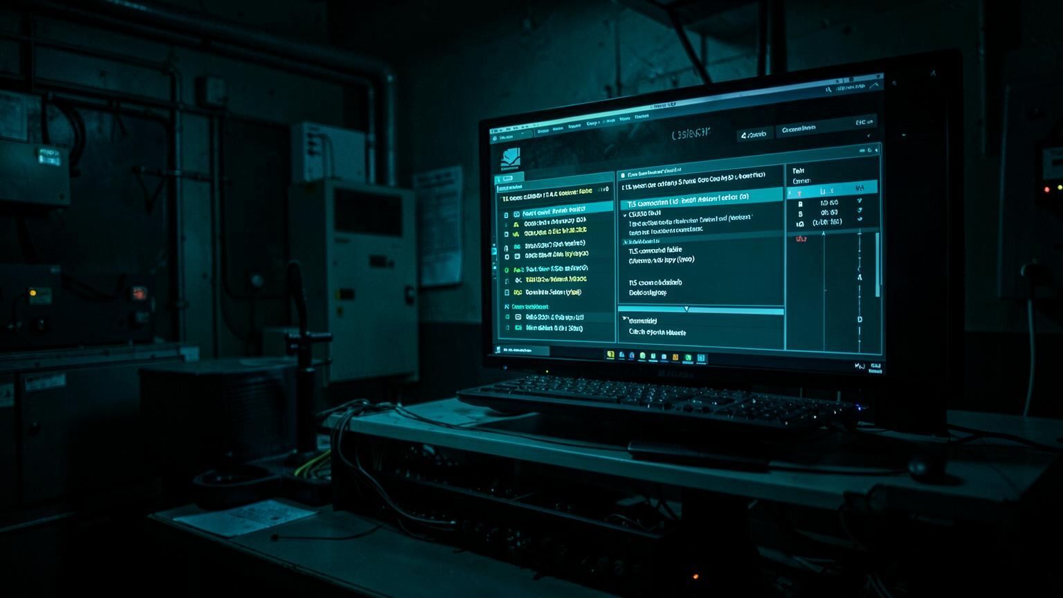 TLS reporting console listing failed encrypted mail connections and certificate expiry timelines