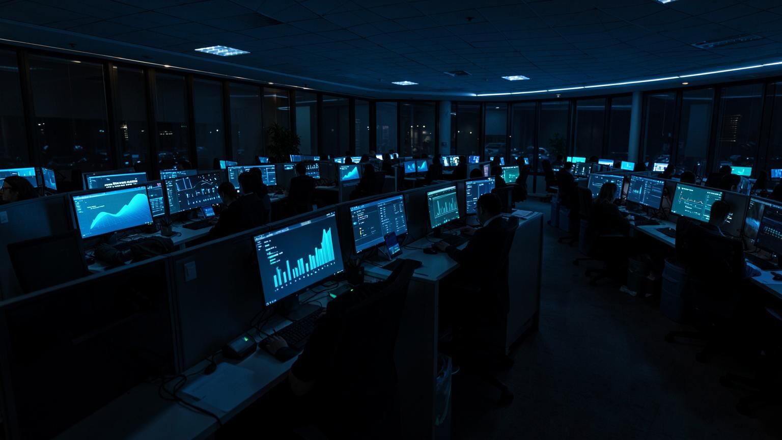ViciDial outbound call centre floor with agent stations and campaign dashboards