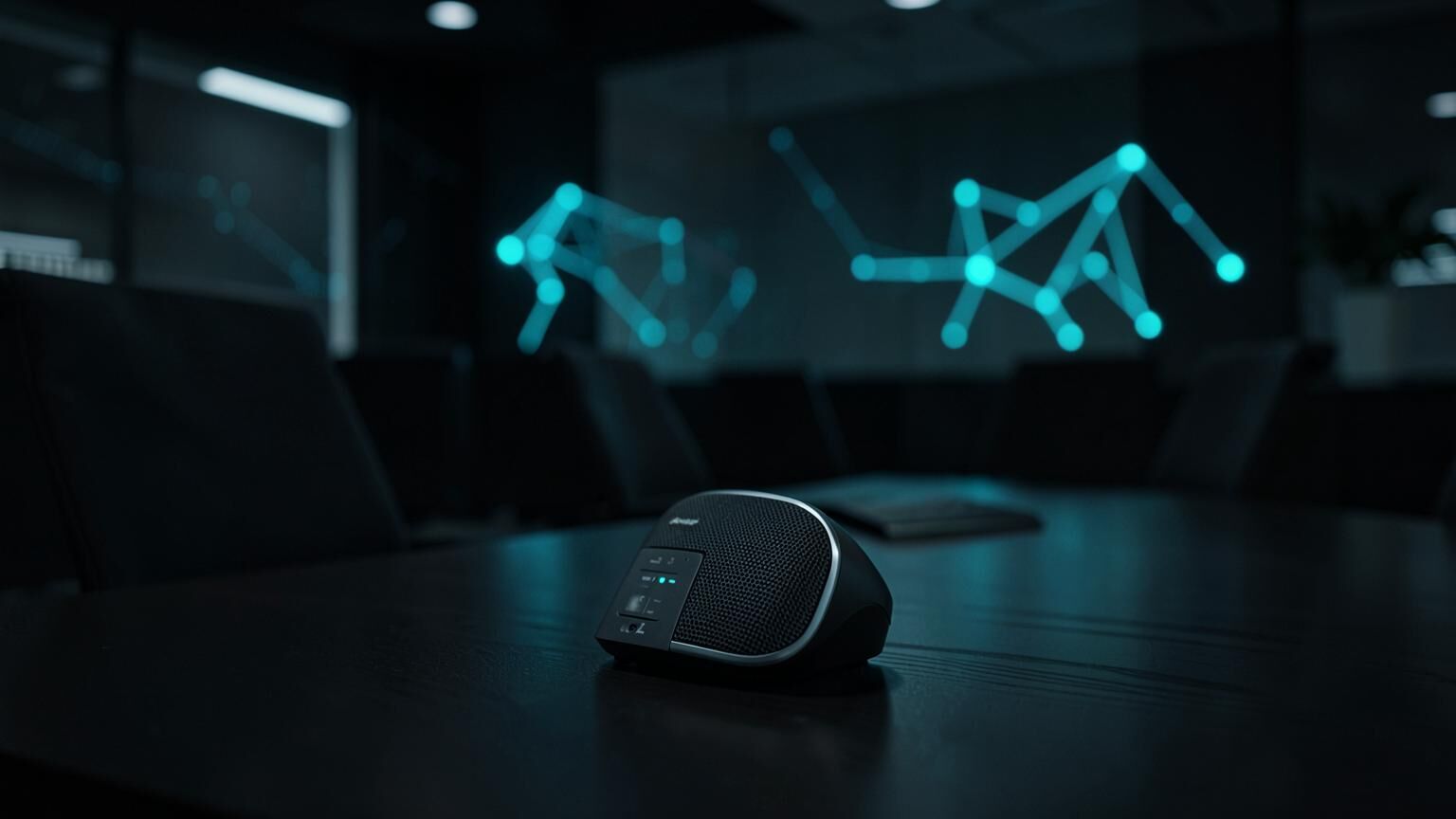 Vonage style unified communications conference speakerphone in a boardroom