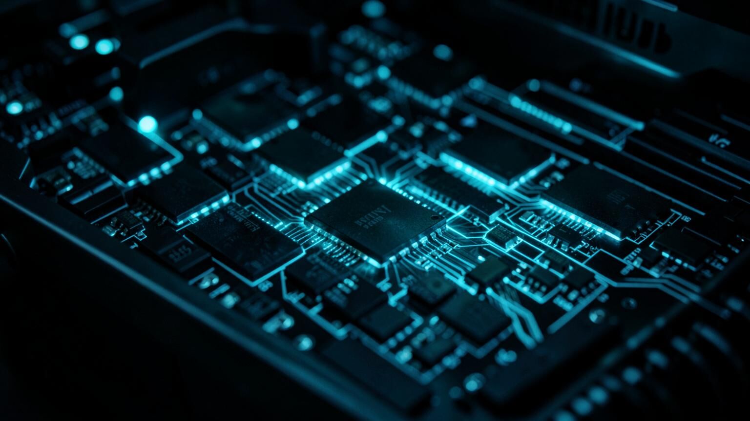 Vultr style high-frequency compute board with NVMe storage and lit circuitry