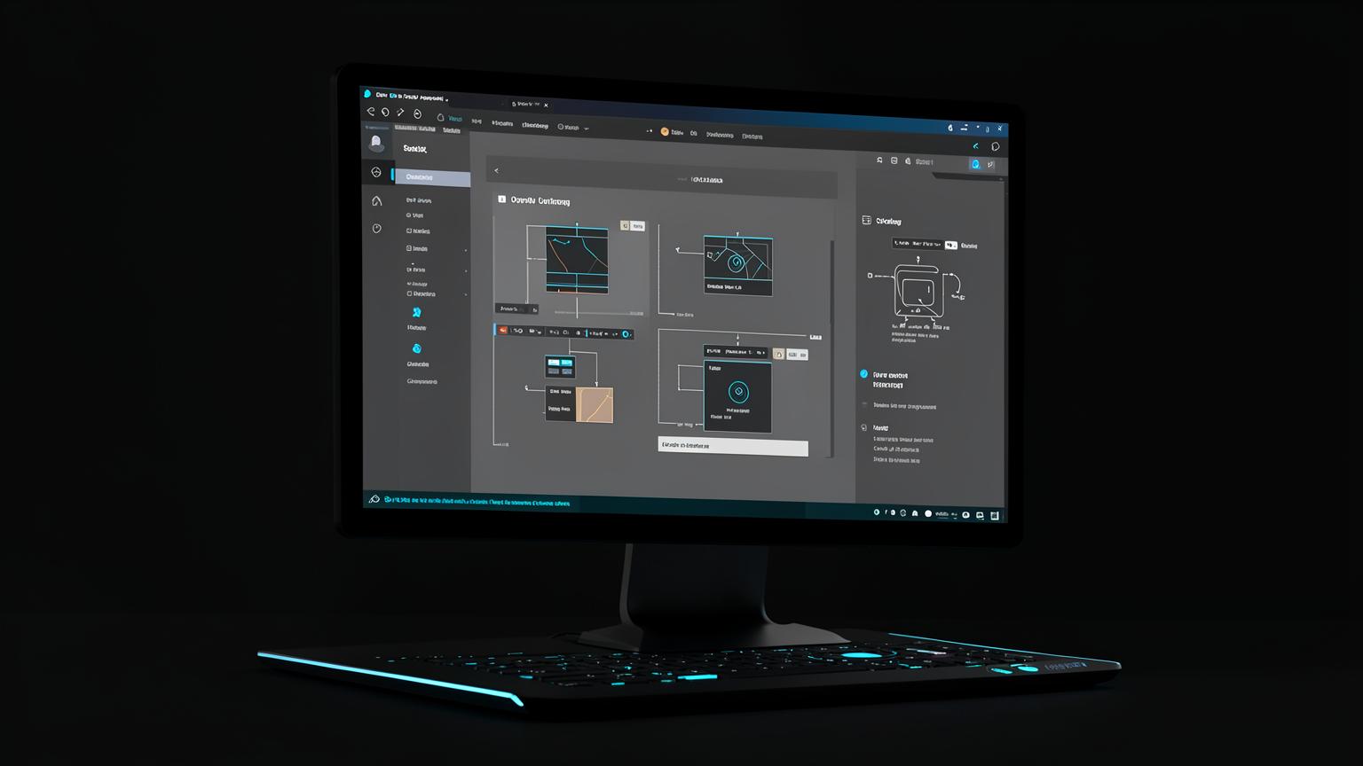 Website UI and UX design system with wireframes and reusable interface components on a studio monitor