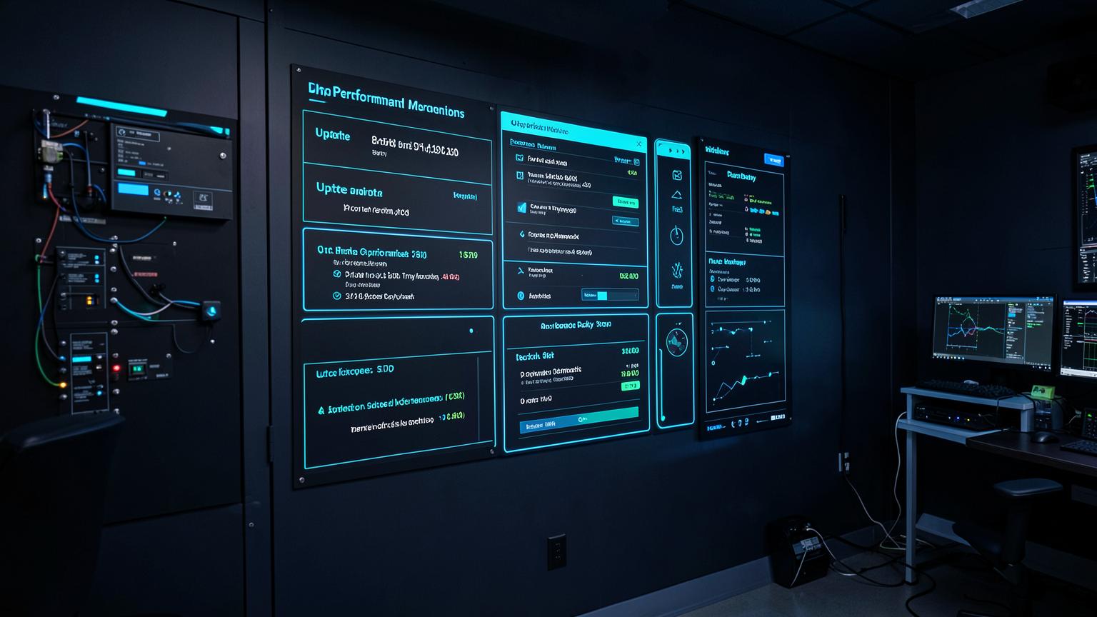 Website uptime, performance and backup monitoring wallboard in an operations room